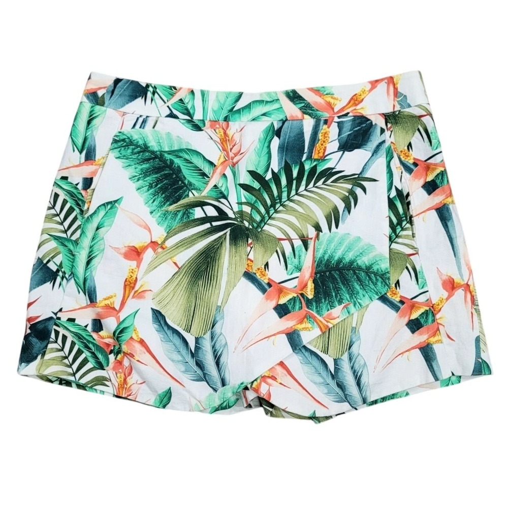 Country Road Women Tropical Palm Bird of Paradise Wrap Front Skort Size 12 Green